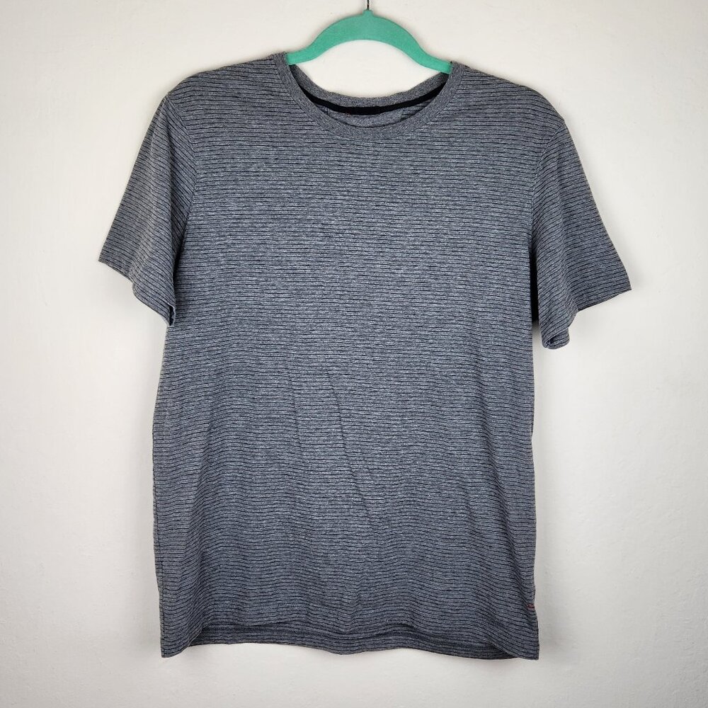 Daniel Buchler Heather Gray Striped Short Sleeve Crewneck Tee sz M
